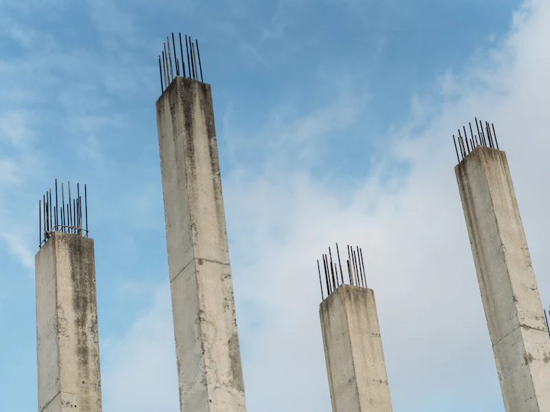 Cast concrete columns with starter bars after striking