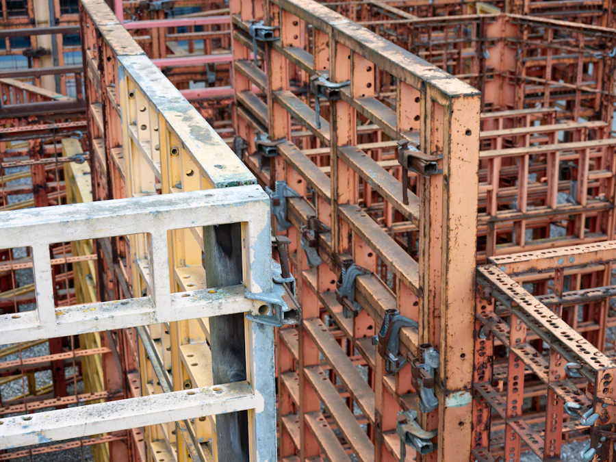 Wall formwork erected and aligned on site